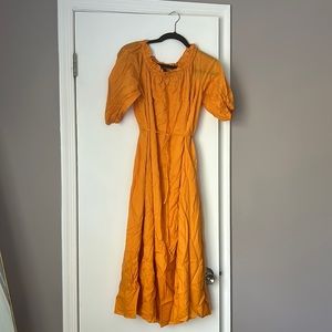 Off shoulder golden yellow/orange midi dress